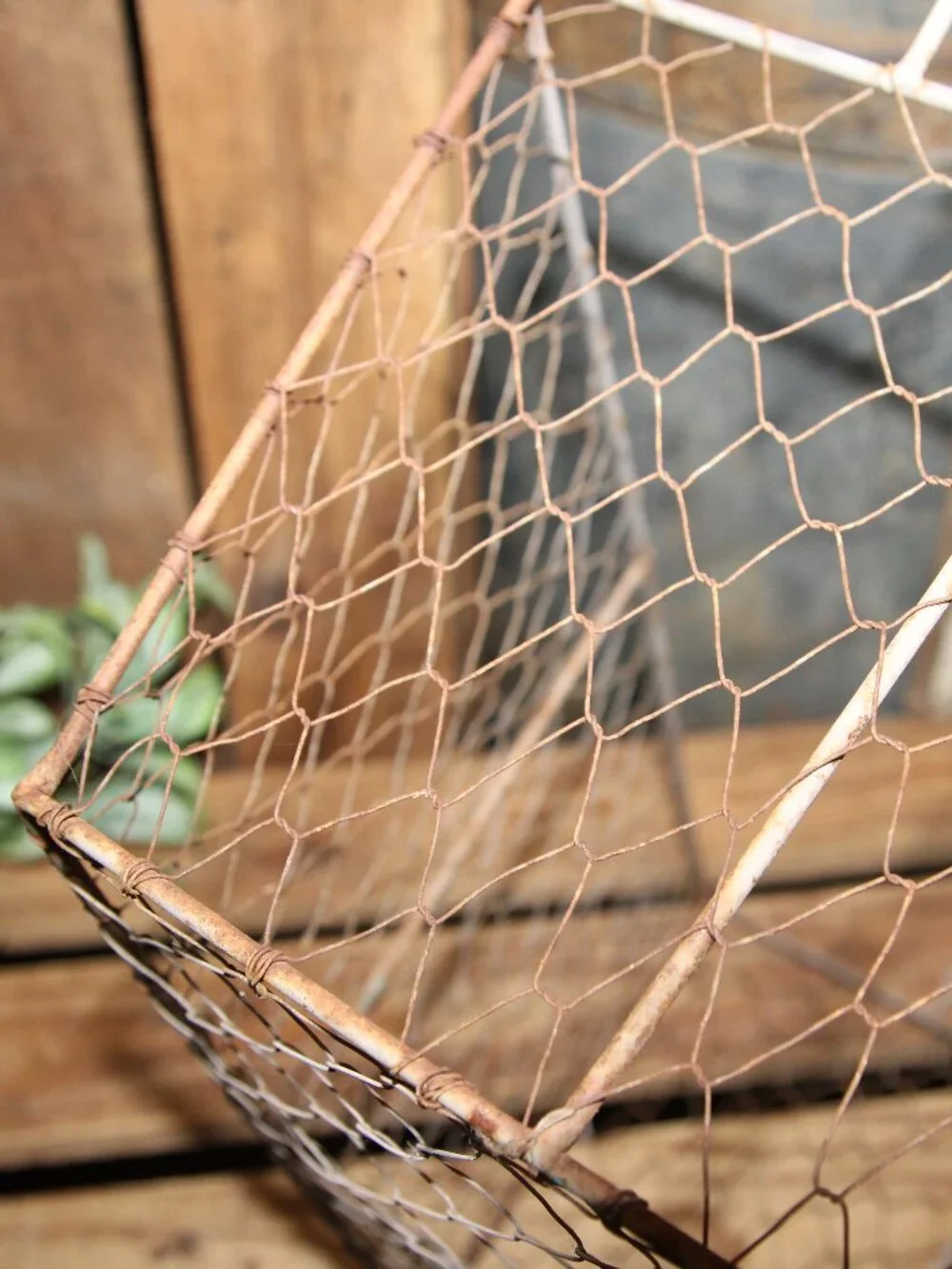 Large Grungy Rustic Weathered Aged Farmhouse Chicken Wire Basket